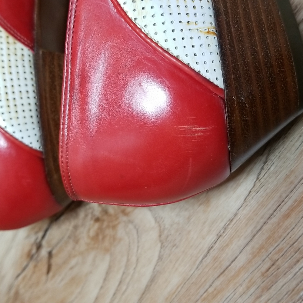 Vintage Amalfi Womens Red White Almond Toe Low Heel Loafers Flats Size 7… - Picture 9 of 14